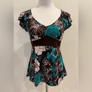 Vintage Y2K Red Bugs Women’s Floral Babydoll Top Small Tie Back Glitter Brown